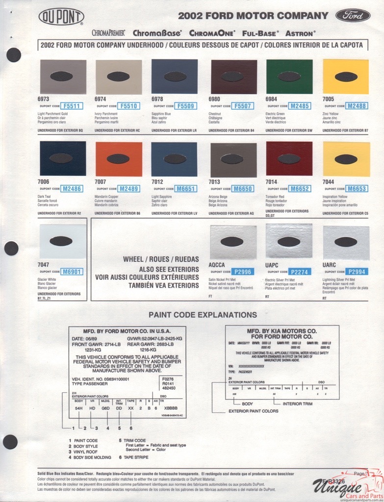2002 Ford Paint Charts DuPont 7